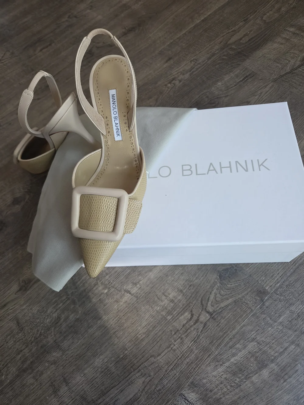 Light Beige Calf Leather Buckle Detail Slingback Pumps - Picture 10 of 10
